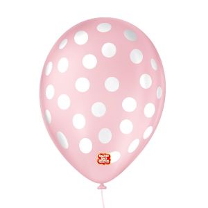 BALAO 9 BOLINHA ROSA BABY/BRANCO C/25